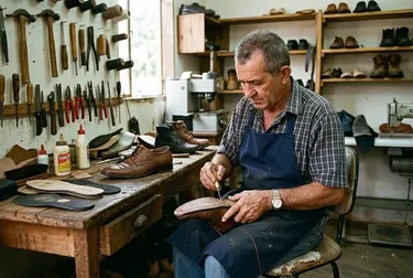 Sapateiro reformando um sapato social em Ji-Paraná.